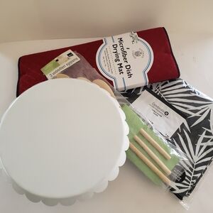Kitchen Bundle Microfiber Dish Drying Mat, Cake Stand, Spoons, Tablecloth NWT